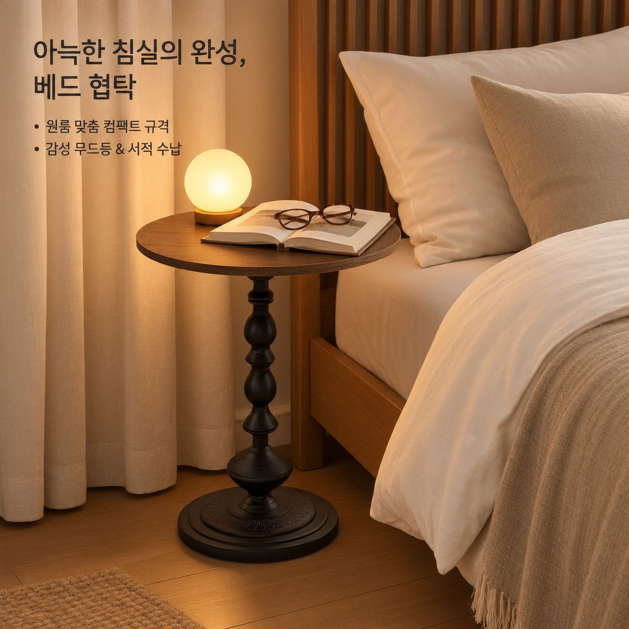 프렌치 빈티지 원형 사이드 테이블 미드센츄리 소형 티테이블 침대 협탁
