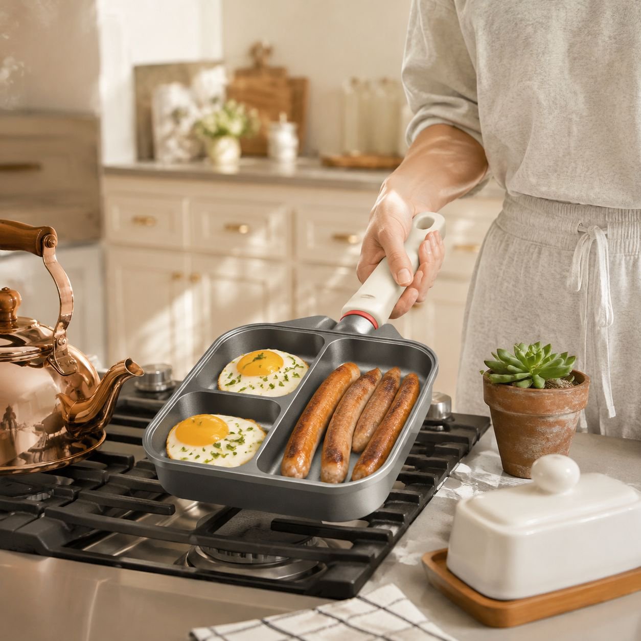 Titanium three-in-one frying pan breakfast pan non-stick pan fried egg hamburger non-stick thickened