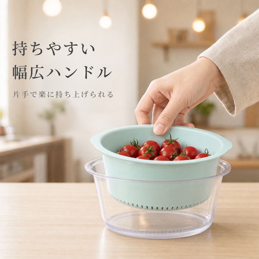 透明二重構造の野菜・果物洗いボウル便利グッズ
