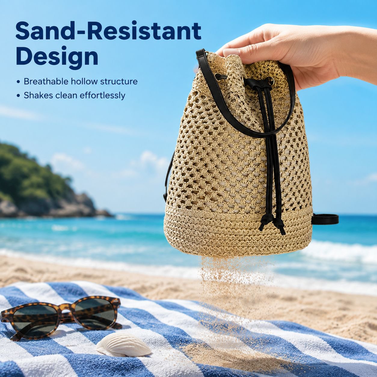 Fashion Hollow Straw Large Capacity Shoulder Crossbody Beach Tote Bag for Women