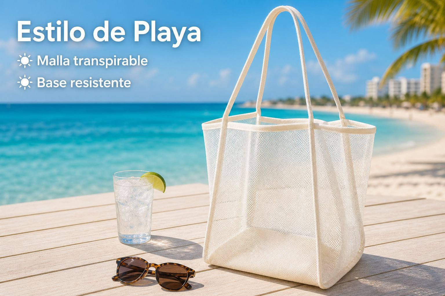 Bolsa de playa portátil de malla para llevar al hombro