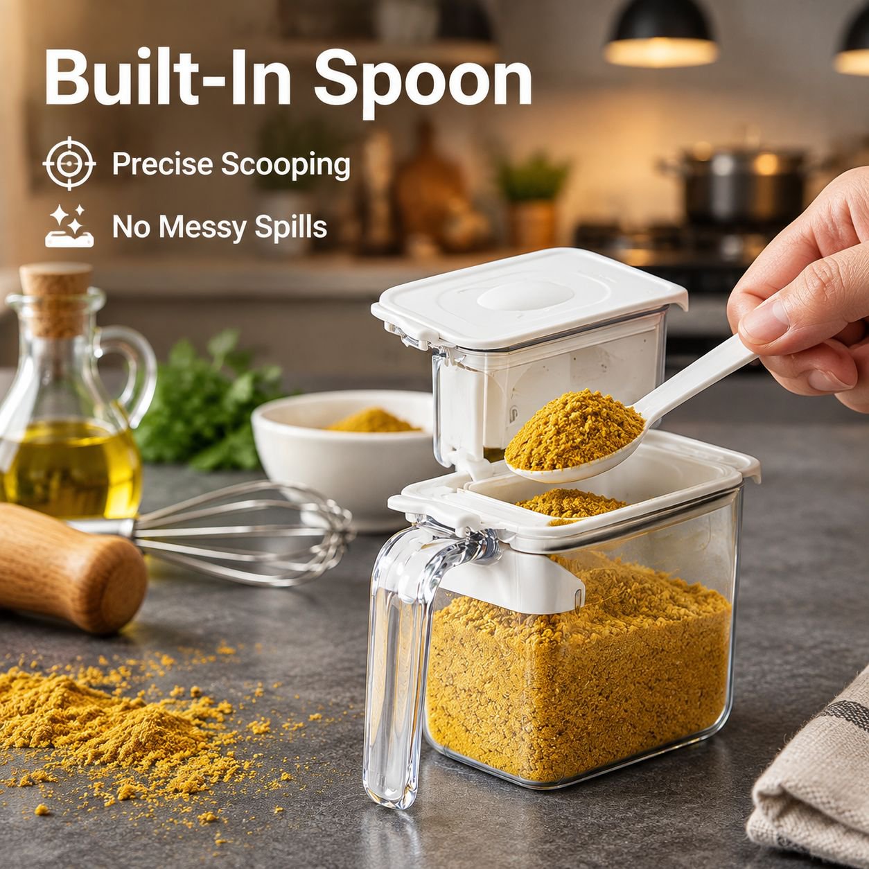 Japanese Style Moisture-Proof Seasoning Box with Spoon Stackable Salt Spice Jar