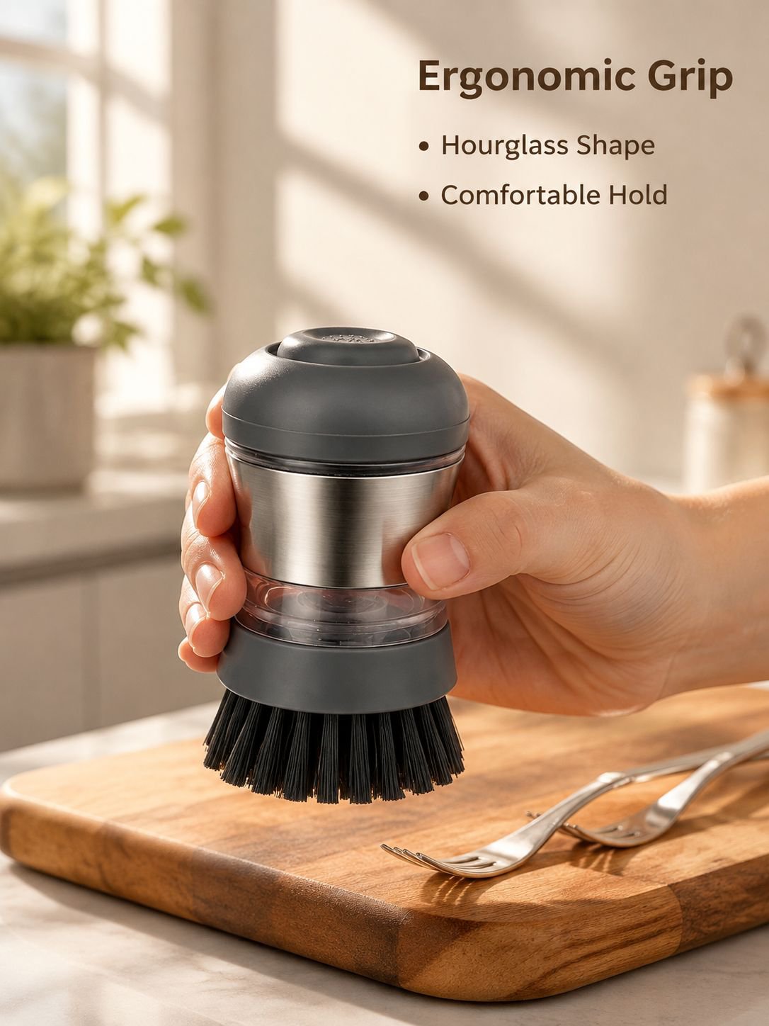 Stainless steel kitchen soap distribution dishwasher brush cleaning brush