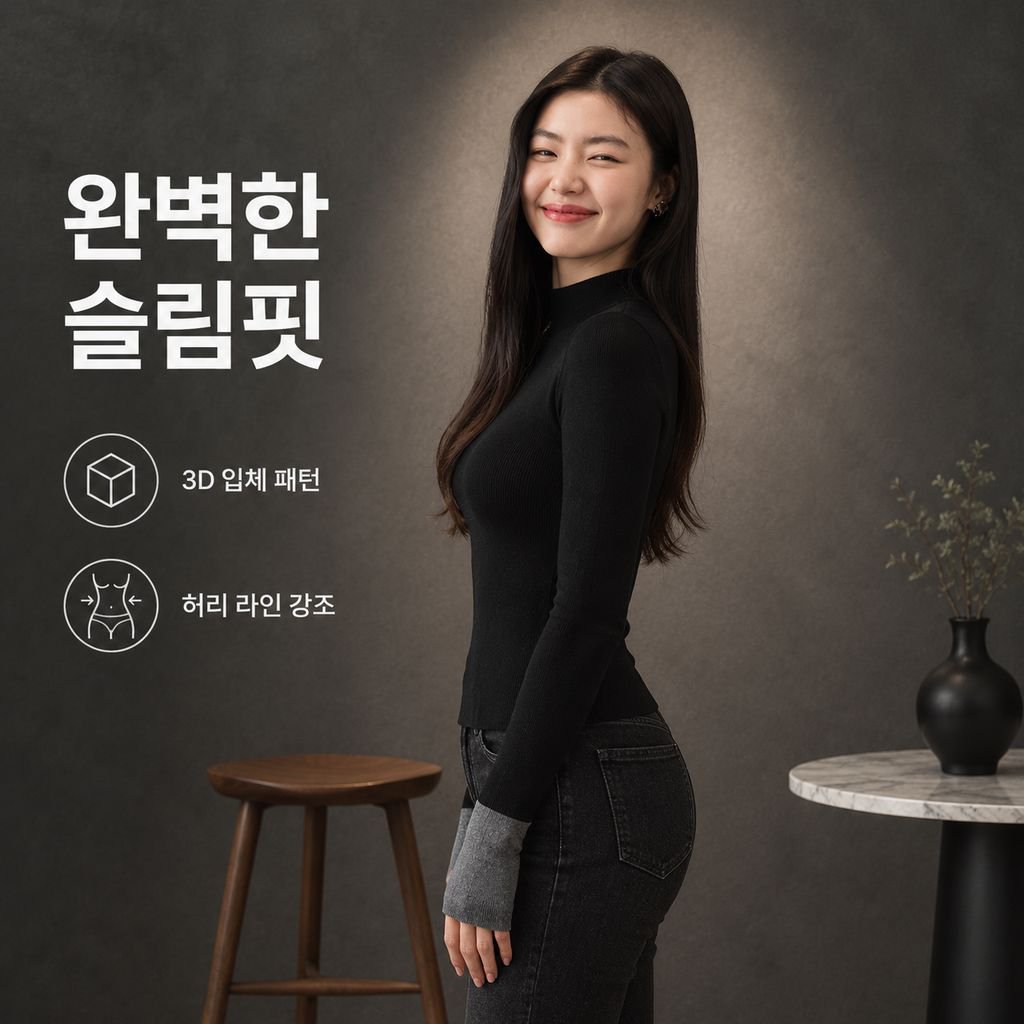 여성용 하이넥 니트 긴팔 스웨터