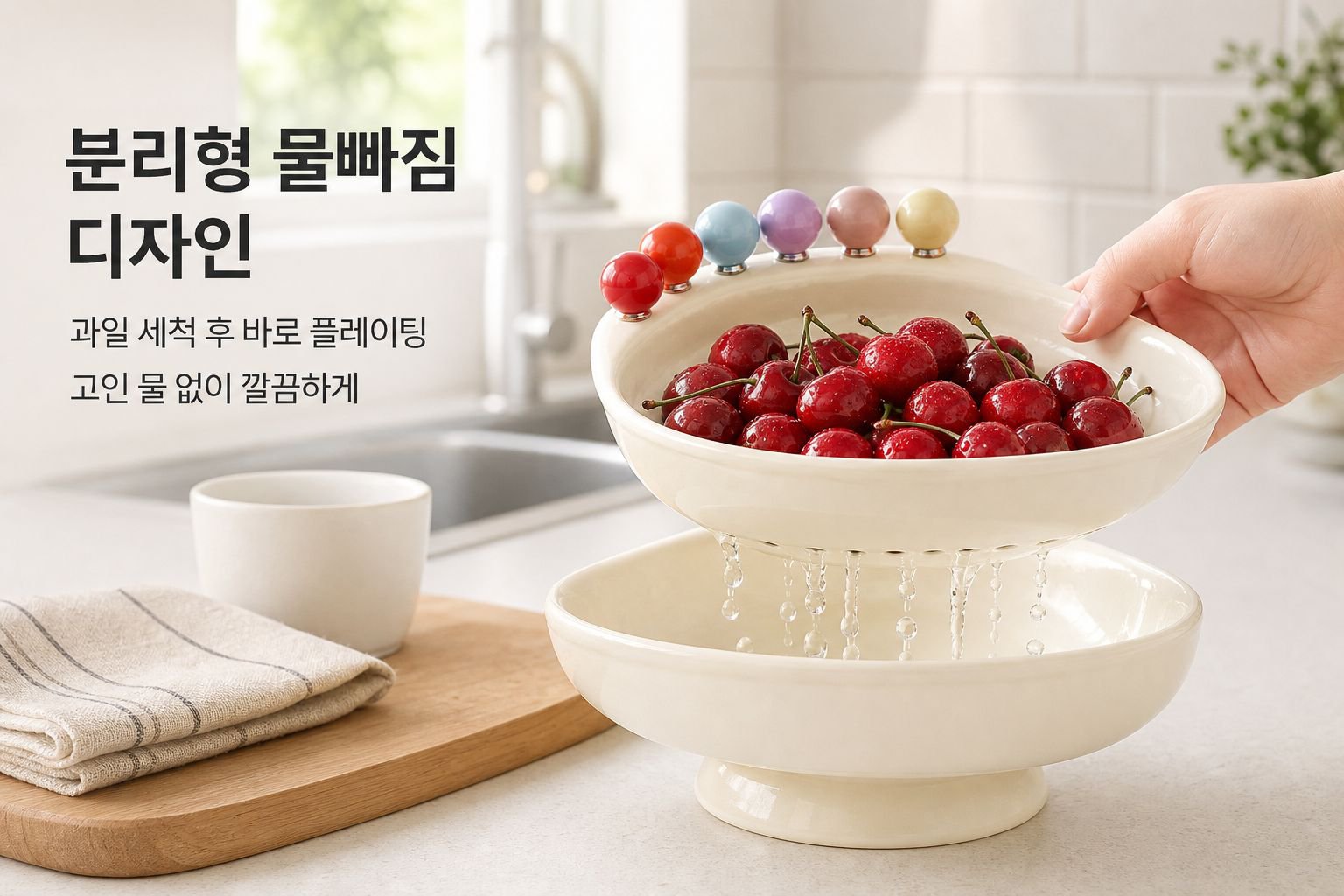 프렌치 나사산 포크 볼 가정용 거실 과일 접시 캔디 스낵 트레이 대용량 물빠짐 그릇