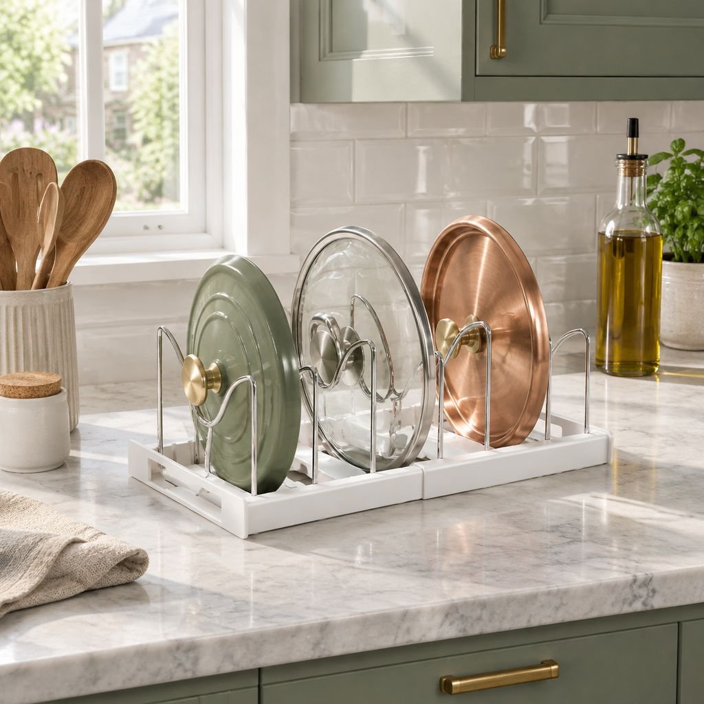 Adjustable Expandable Stainless Steel Pot Lid Rack & Pan Dish Organizer