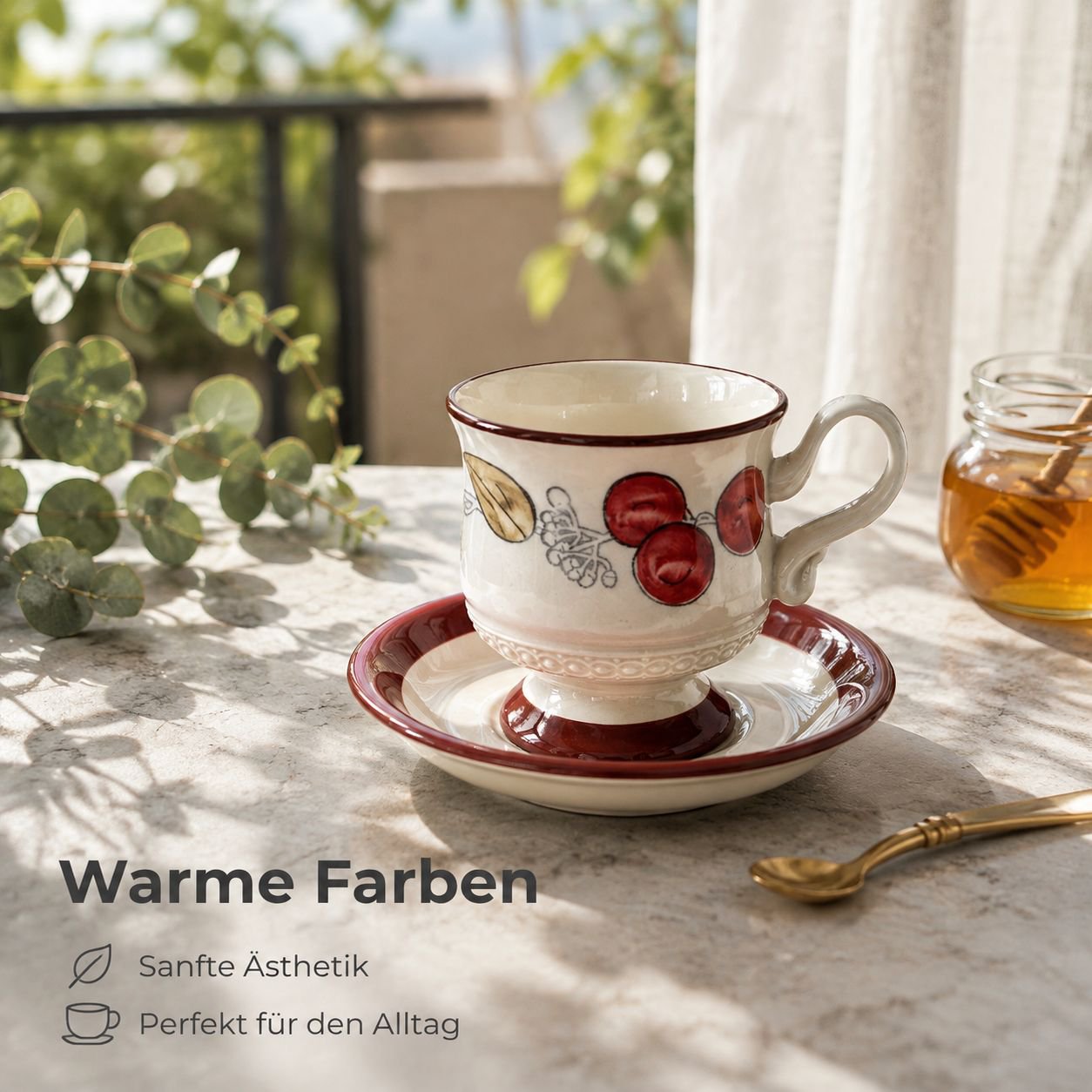 Keramik-Kaffeetassen- und Untertassen-Set im Vintage-Stil fuer Kaffee und Nachmittagstee