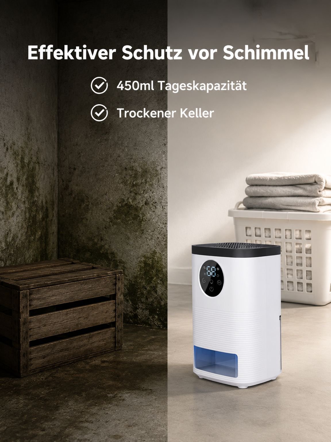 Kleiner Luftentfeuchter für den Haushalt, Feuchtigkeitsabsorber und Luftentfeuchter für den Keller