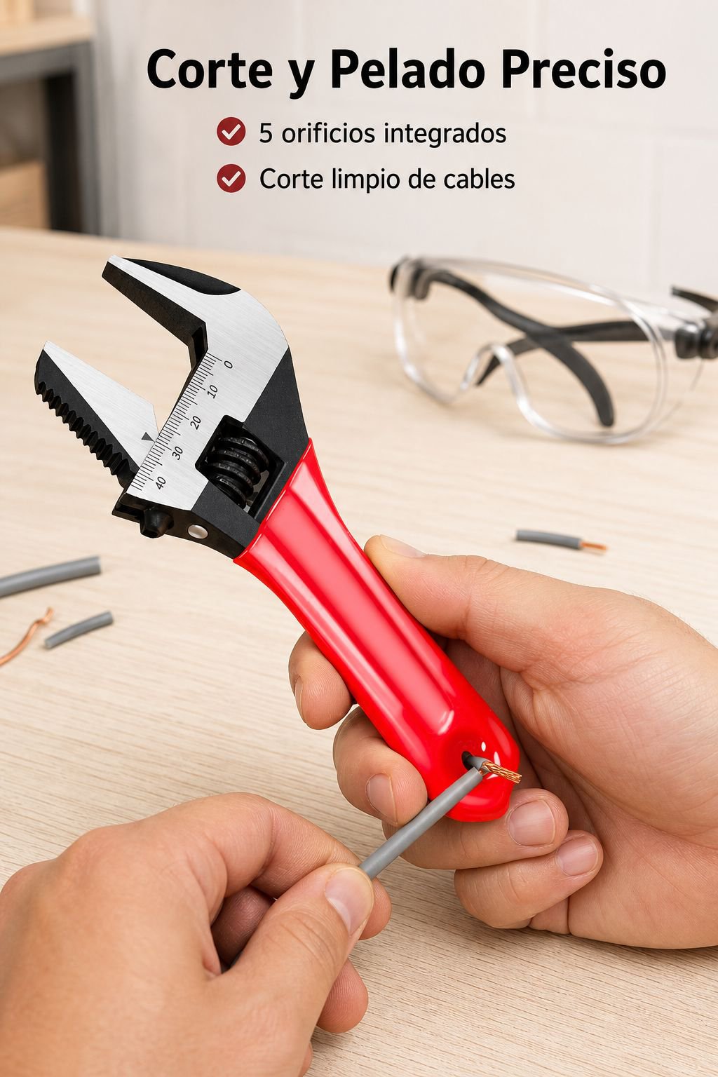 Boca grande de la llave ajustable en primer plano