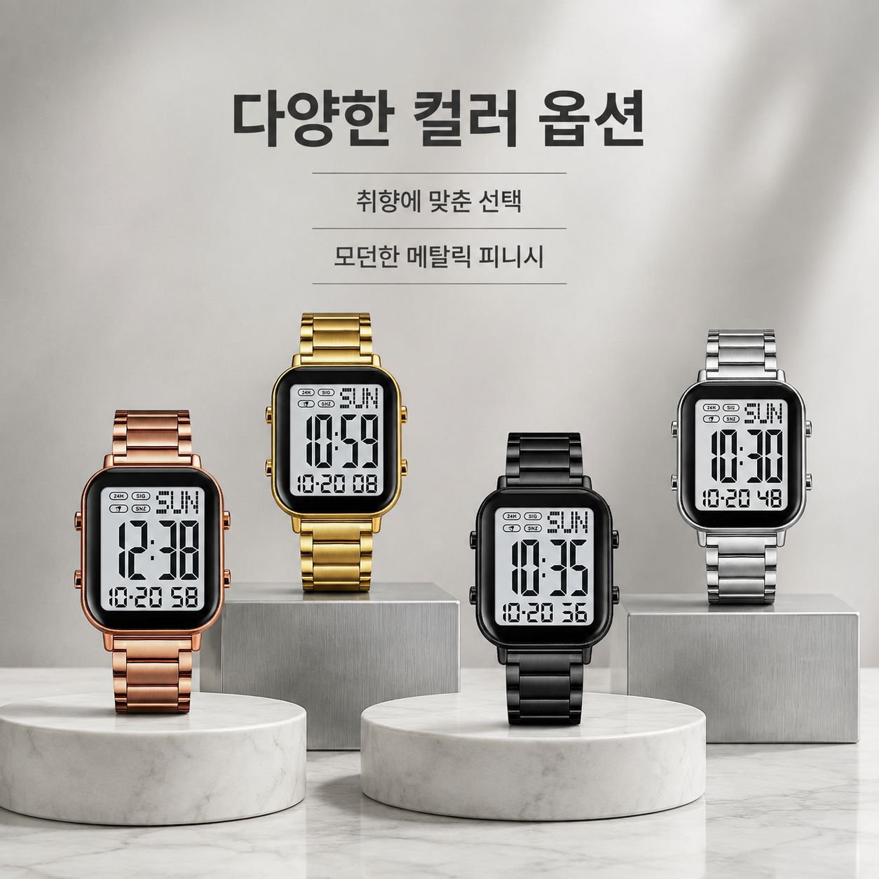남성용 사각 전자시계 (스틸 밴드)