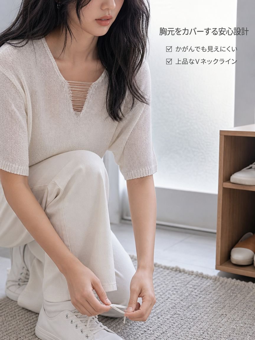 夏用ゆったりVネックレディースTシャツ