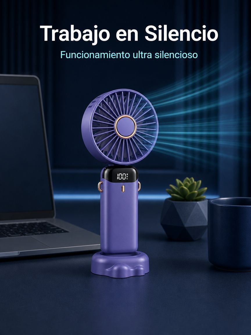 Mini ventilador portátil de mano USB con aromaterapia, silencioso, plegable y pantalla digital