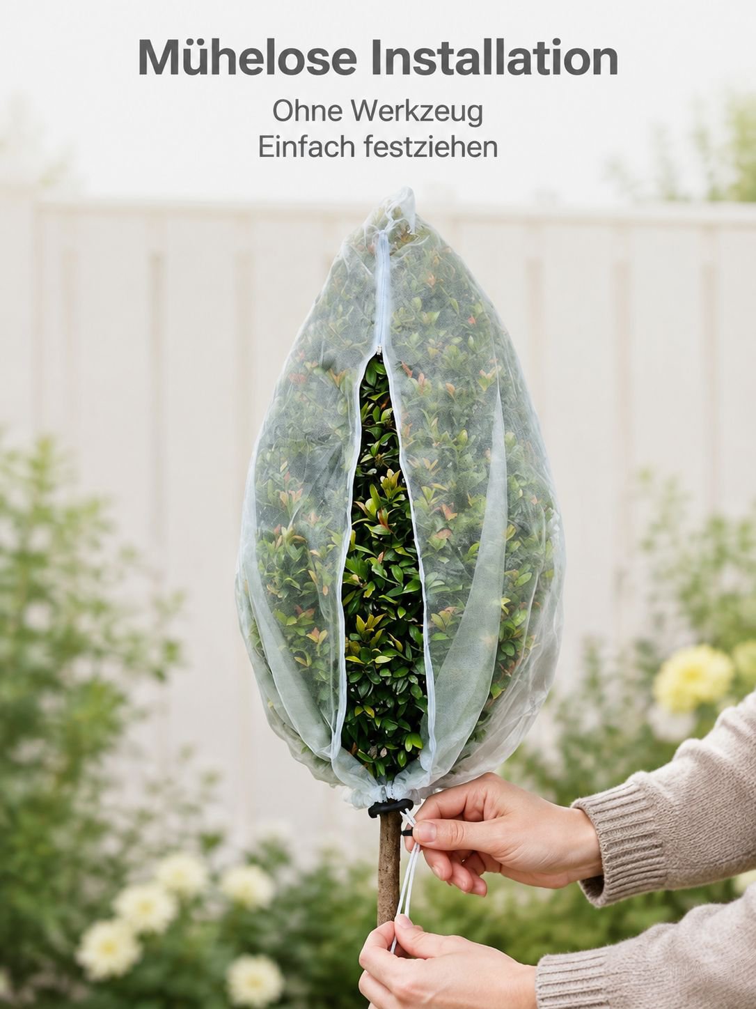 Nahaufnahme des Insektenschutznetzes für Obstbäume