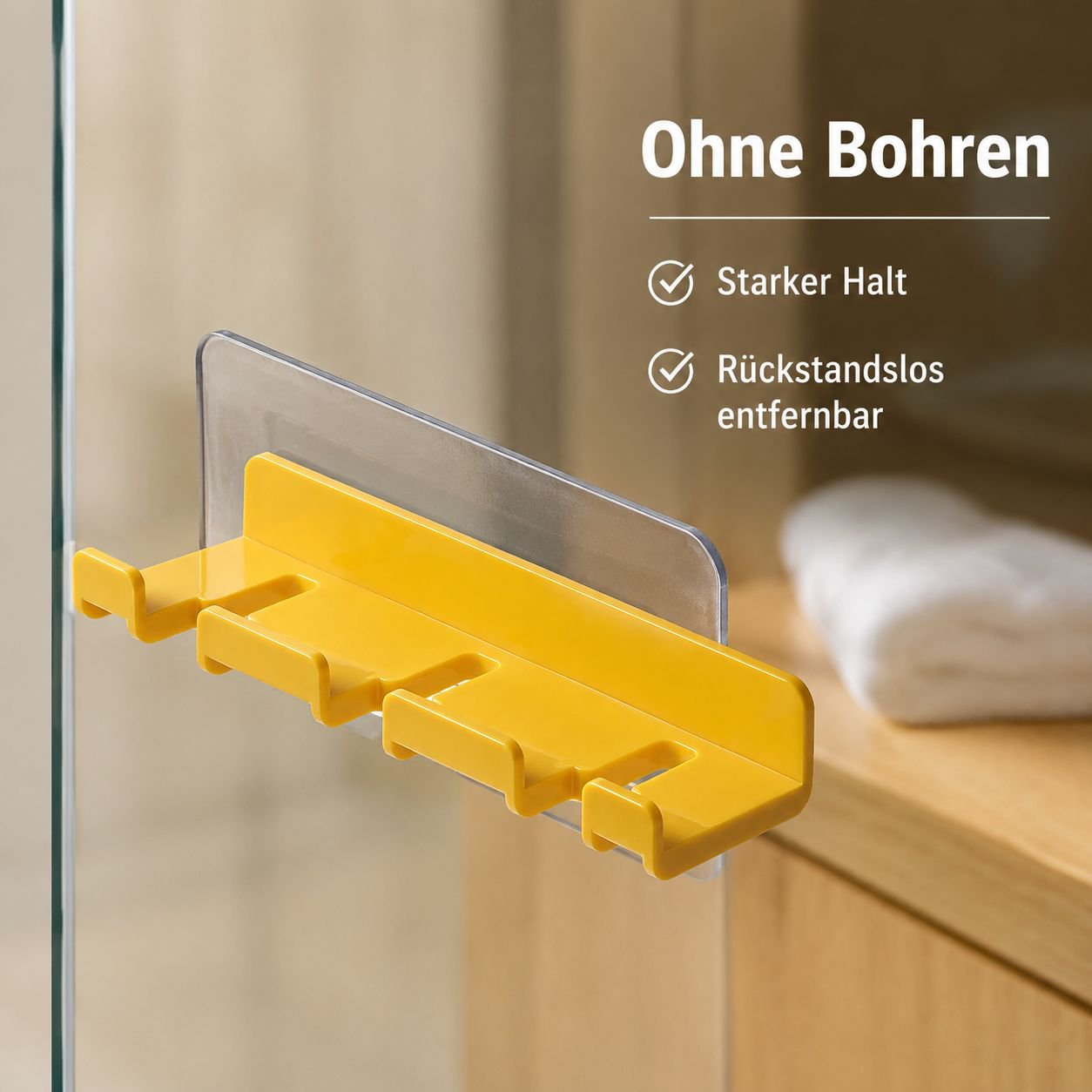 Bohrfreie, schlichte Wand-Zahnbürstenhalterung mit 5 Steckplätzen