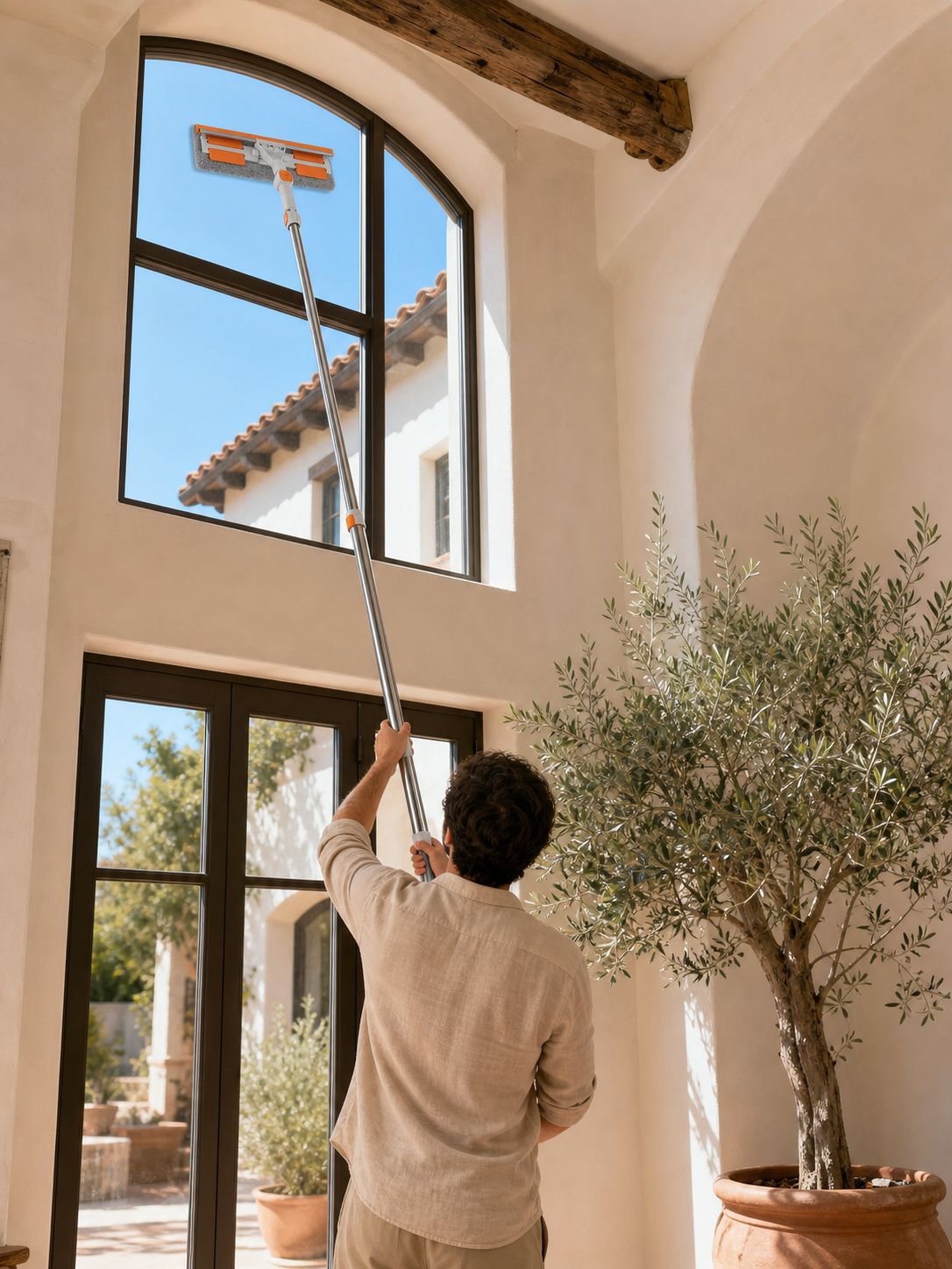 Uso del raspador extensible JMY en ventanas exteriores