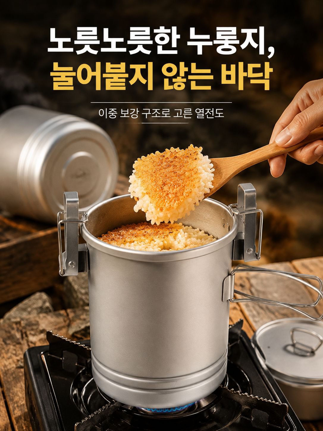 야외에서 밥을 짓는 휴대용 캠핑 밥솥
