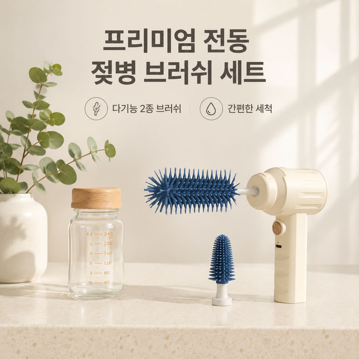 전동 젖병 브러쉬 실리콘 소재 3단 속도 젖병 세척기