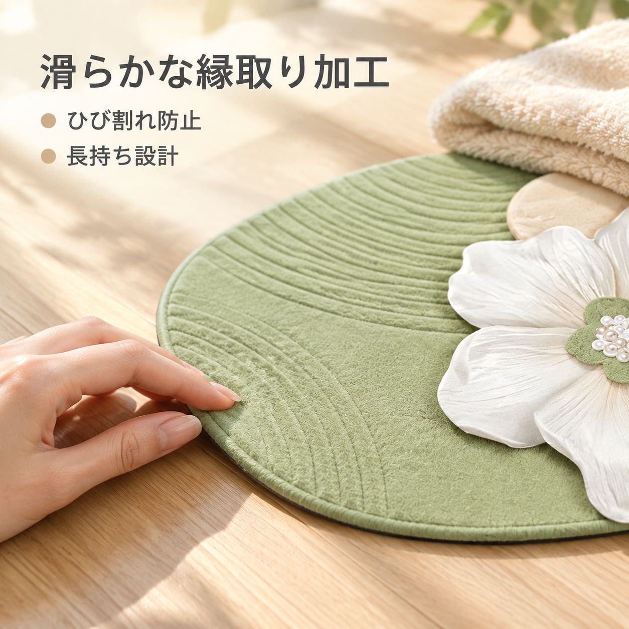 山茶花模様バスマット珪藻土吸水フットマット