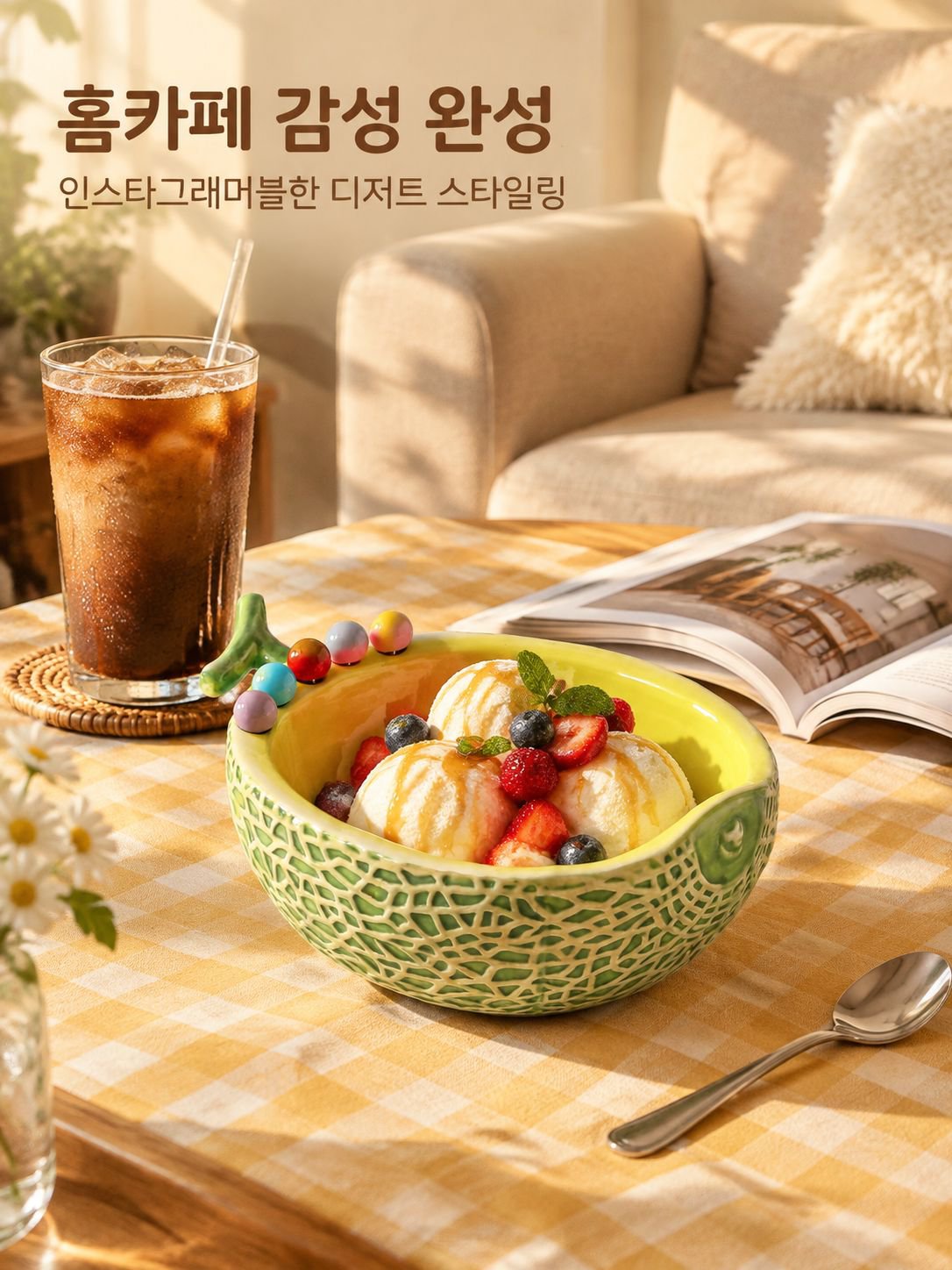 칸탈루프 멜론 모양의 세라믹 과일 그릇