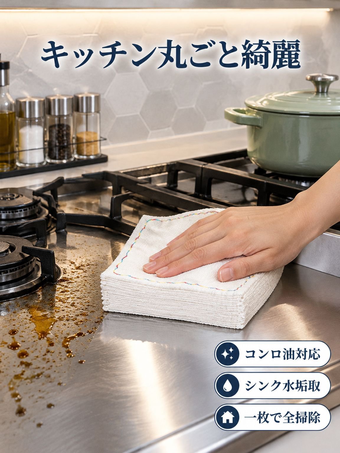 厚手12層コットンふきん レインボー柄の油汚れがつきにくい食器洗いクロス