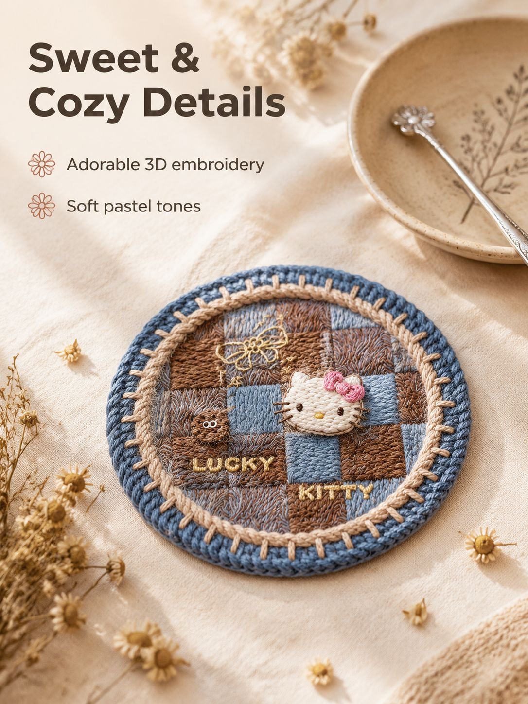 Close-up of 3D textured handwoven coaster