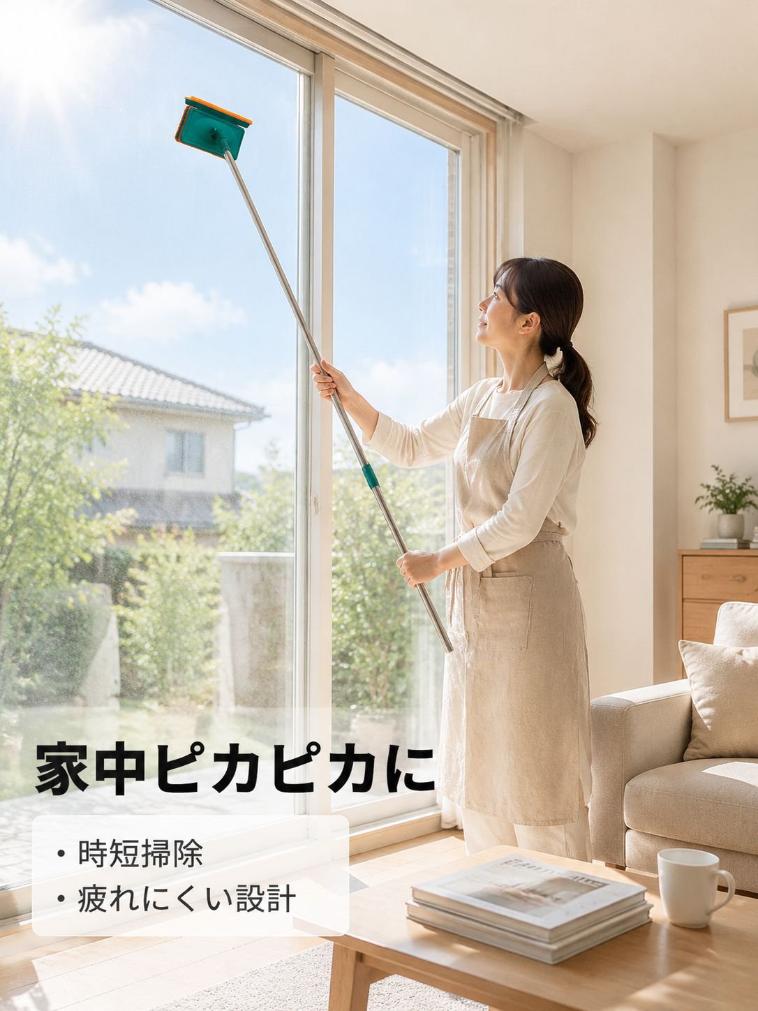 四角い窓拭き用スクイージー、両面使用可能、伸縮式、使いやすい、回転式。