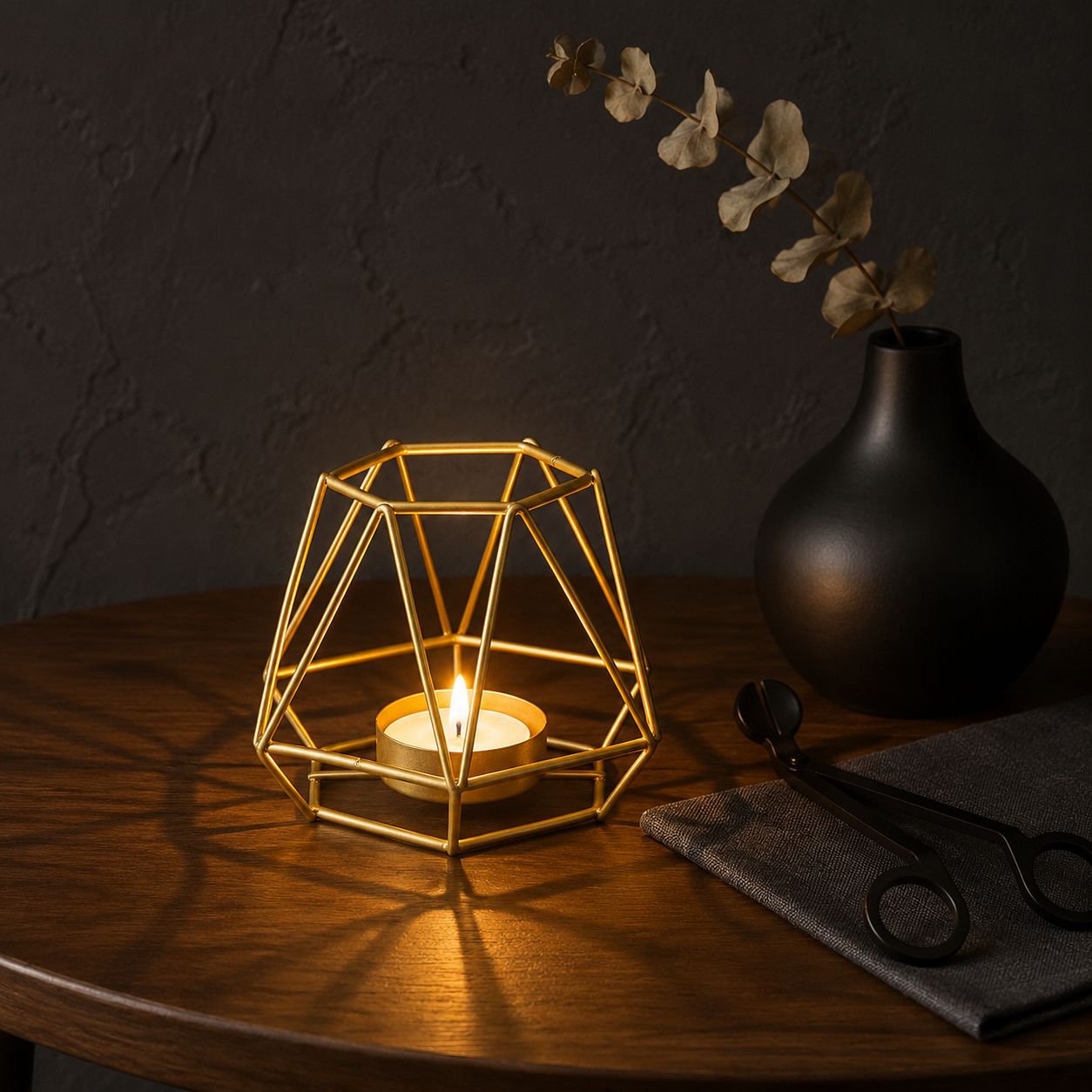 Candelabro geométrico de hierro dorado para aromaterapia y decoración creativa