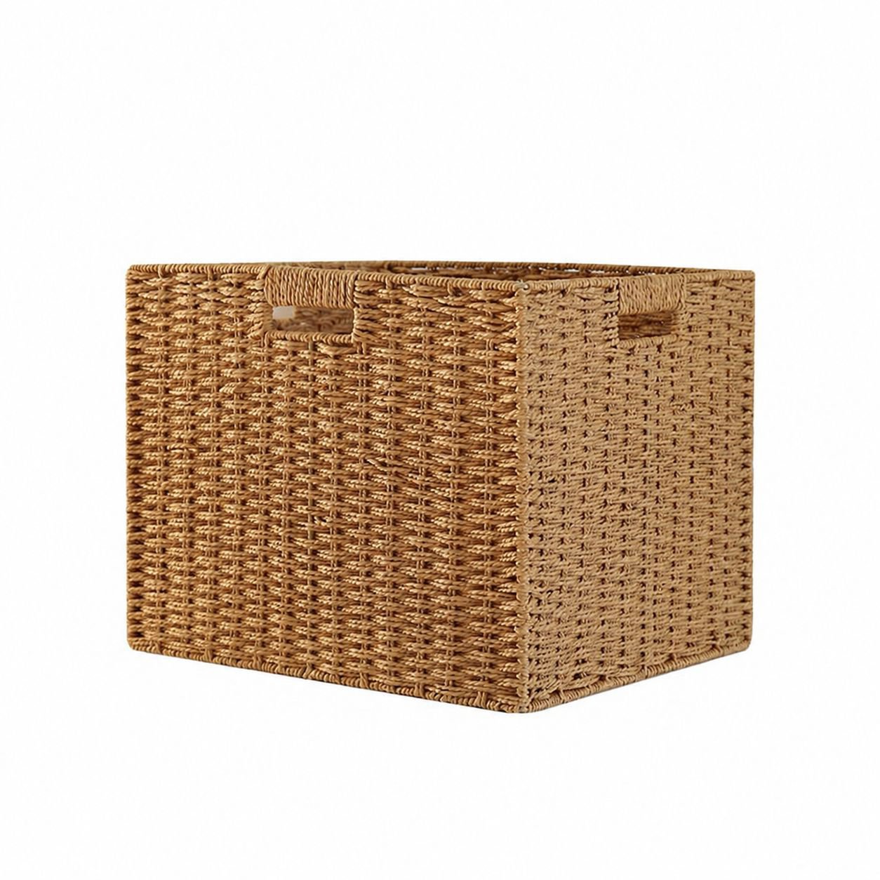 Iron Frame Storage Basket with Handle, Round and Rectangular Paper Rope Braided Basket