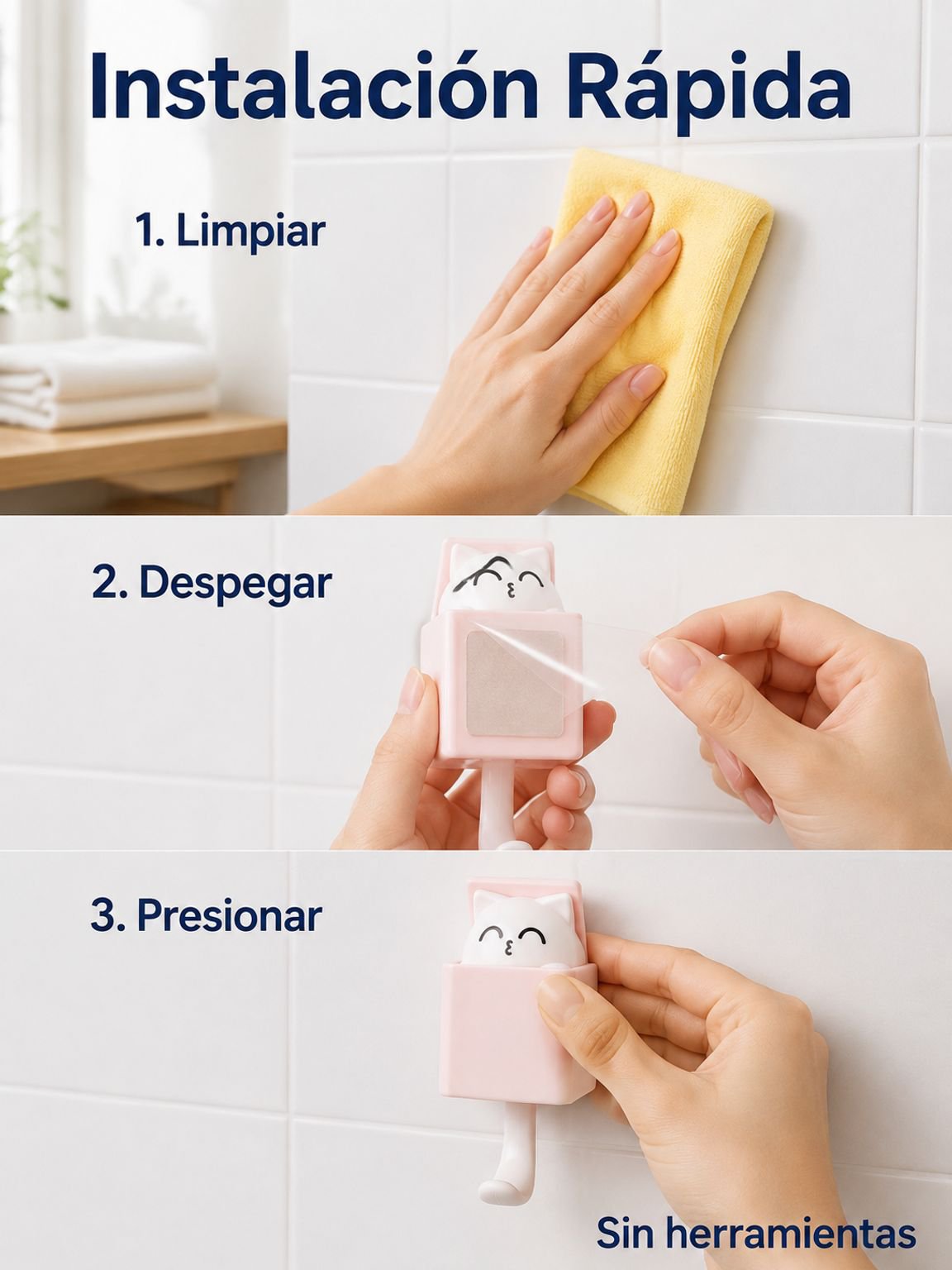 Ganchos decorativos instalados en la pared