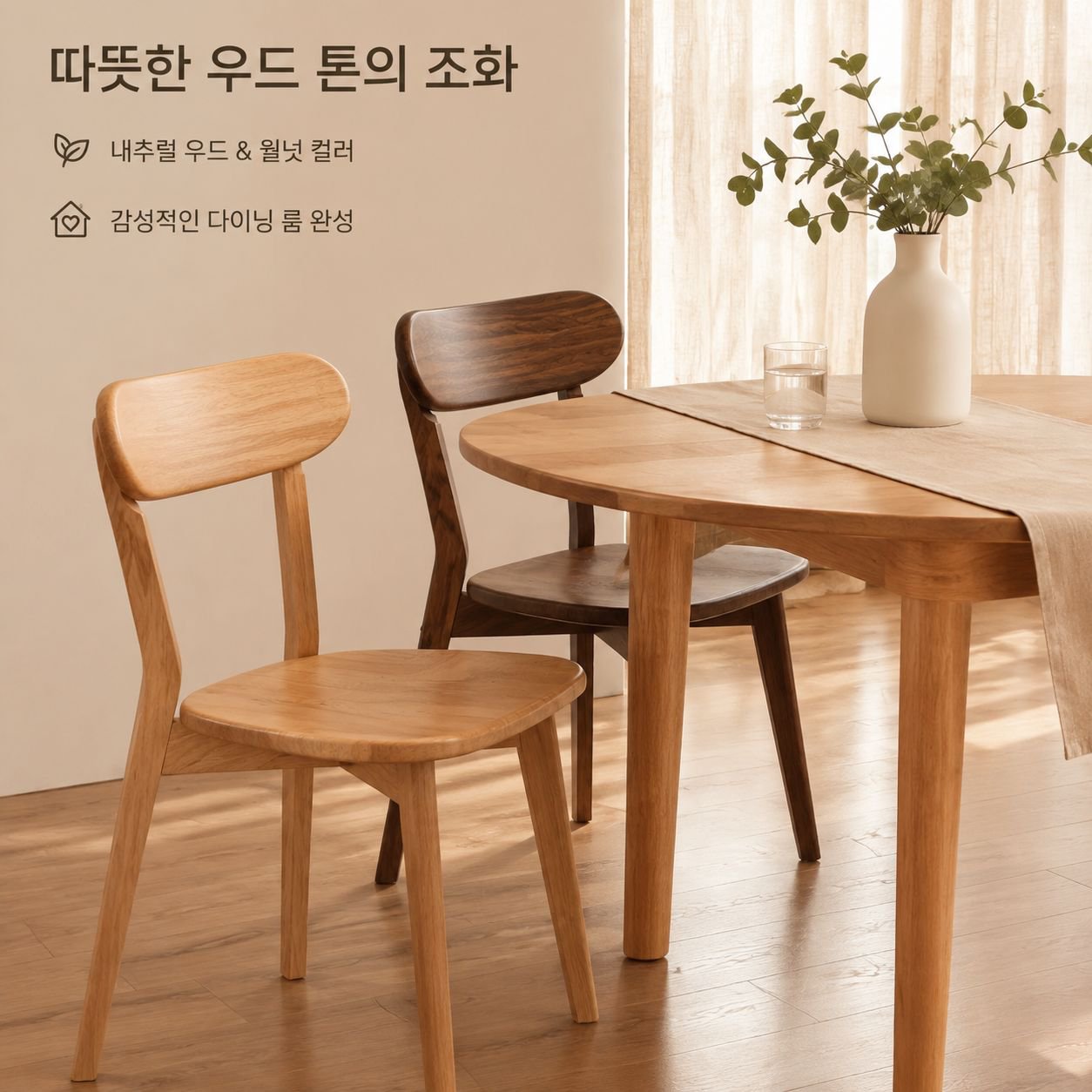 등받이가 있는 북유럽 스타일 원목 다이닝 체어