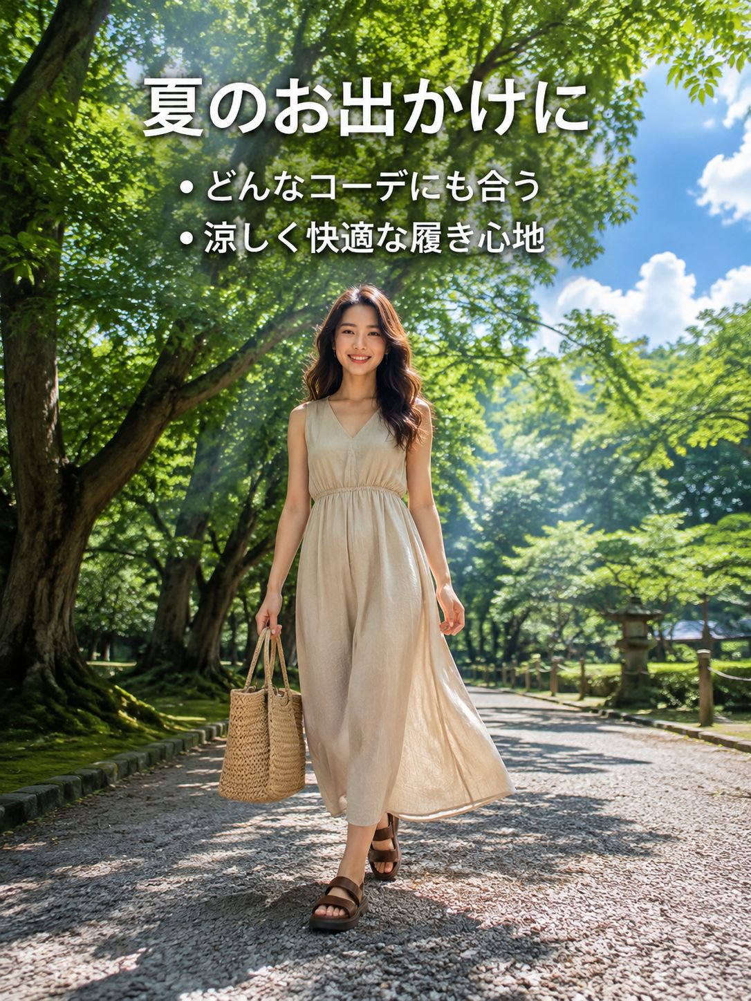 夏用レディースかかと付きマジックテープローマサンダル 外履き