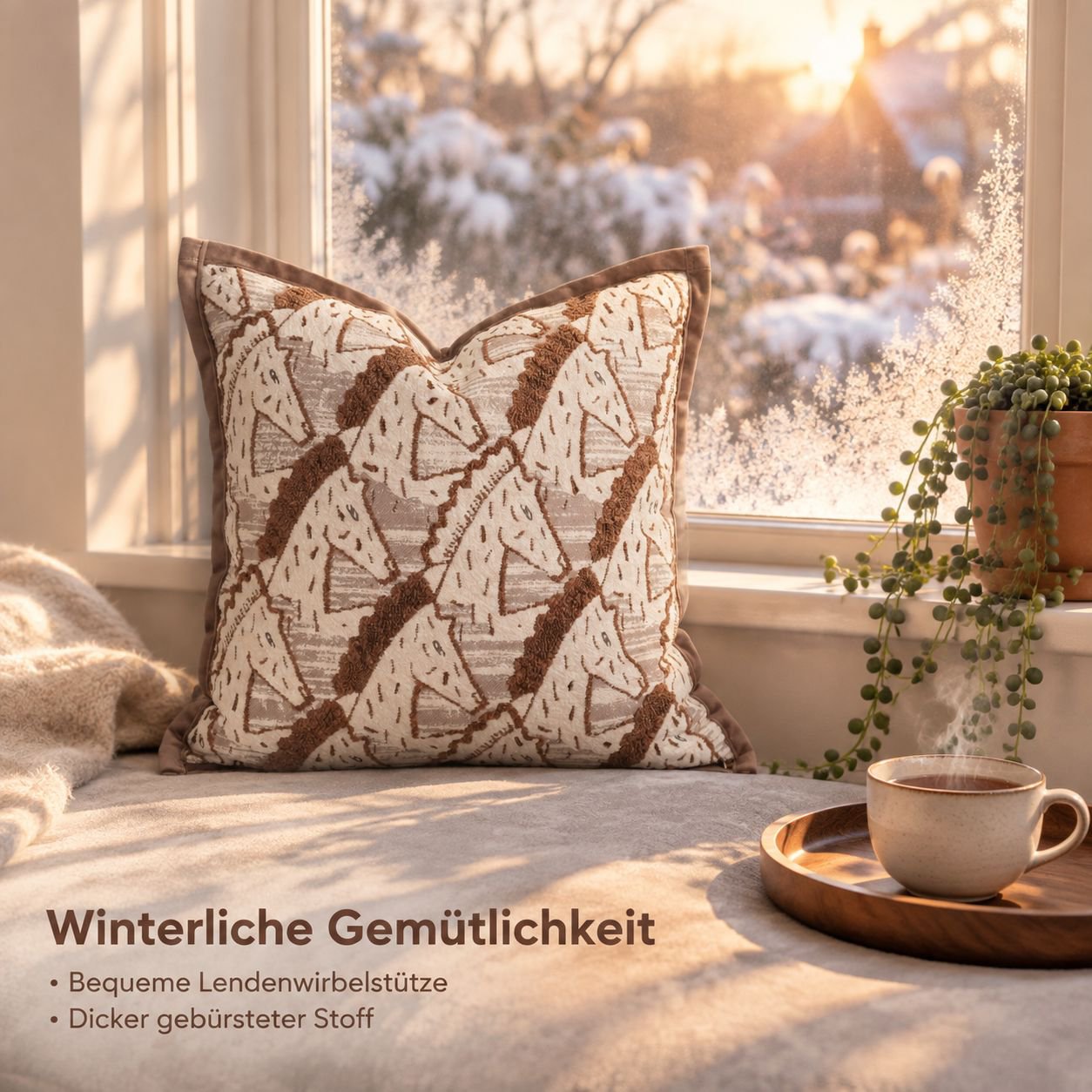 Jacquard Kissenbezug Braun Breiter Rand Lendenkissen Sofakissen Deko