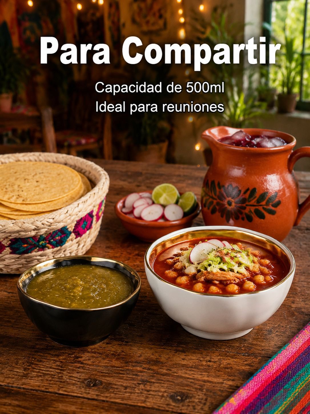 Cuenco redondo de porcelana con borde dorado