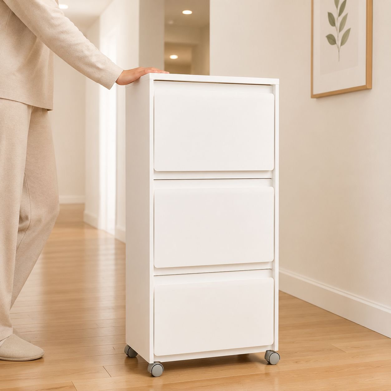 Home Living Room Toy Storage Box with Wheels, Organizer Cabinet