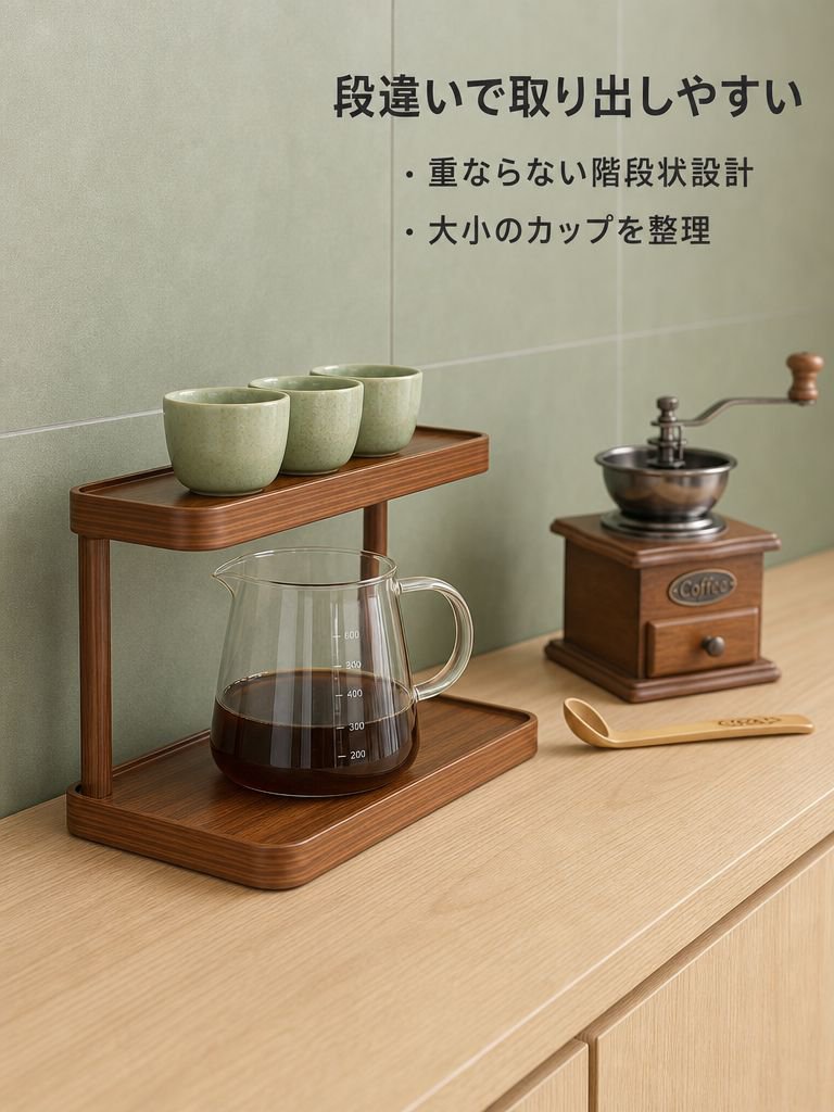 ダイニングテーブル用のカップホルダー／棚。ティーカップ、ウォーターカップ、コーヒーカップ、ティーウェアなどを卓上収納できます。