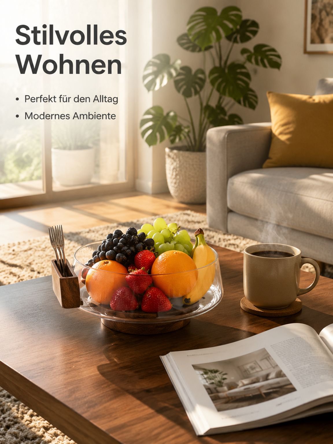 Obstplatte mit Gabeln, Obstplatte aus Glas, gestreifte transparente Obstbox, Obstplatte für das Wohn