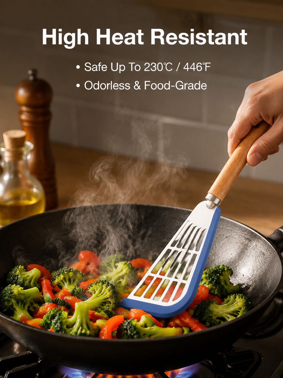 Solid wood silicone spatula
