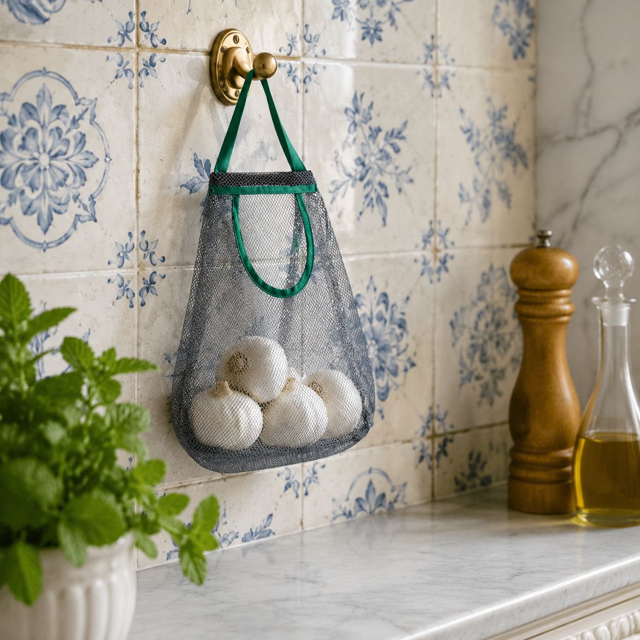 Sac de rangement mural pour ail frais