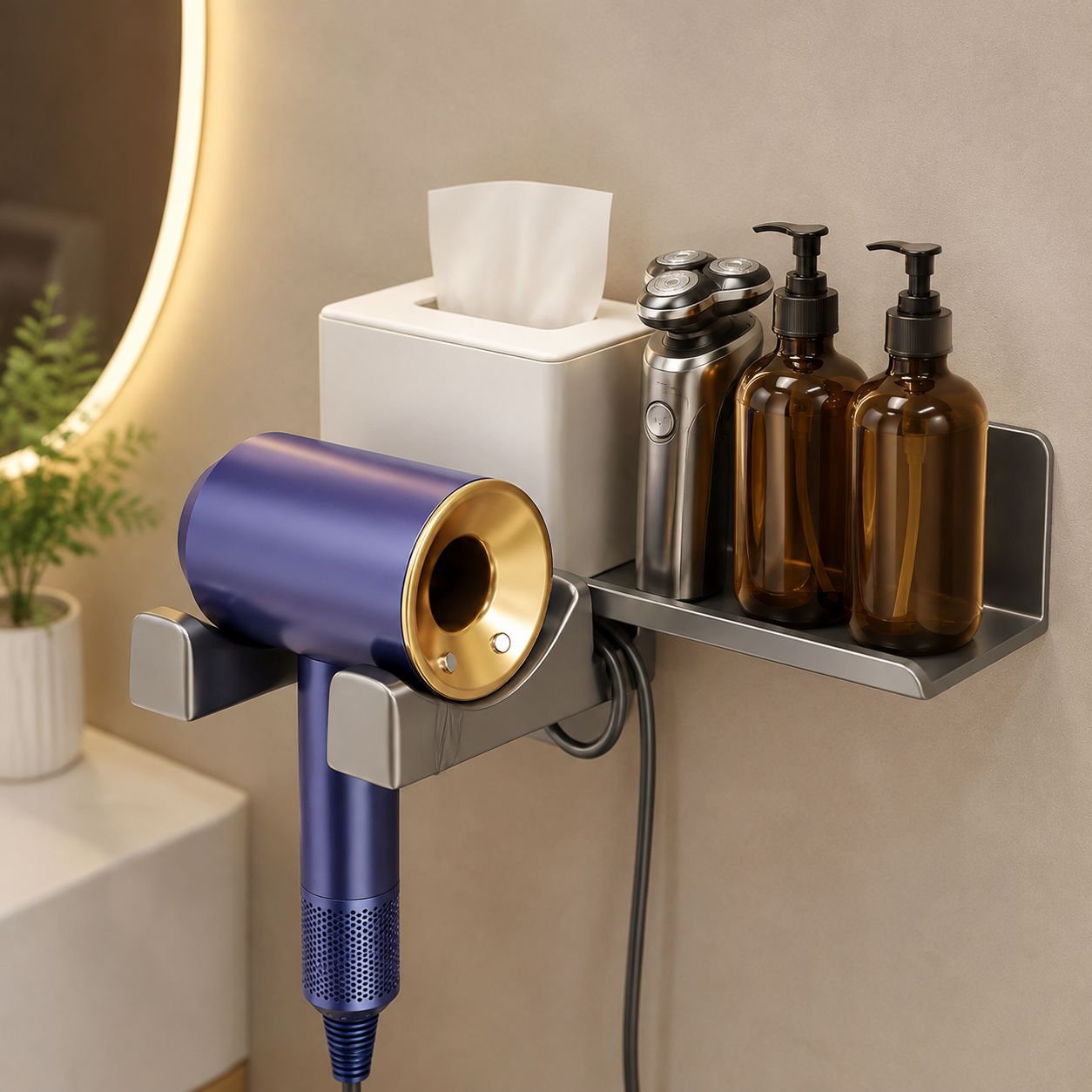 バスルーム用ヘアドライヤー収納ホルダー