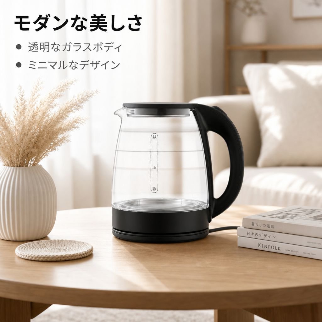 寮・家庭用 大容量ガラス電気ポット 保温付き ティー用電気ケトル