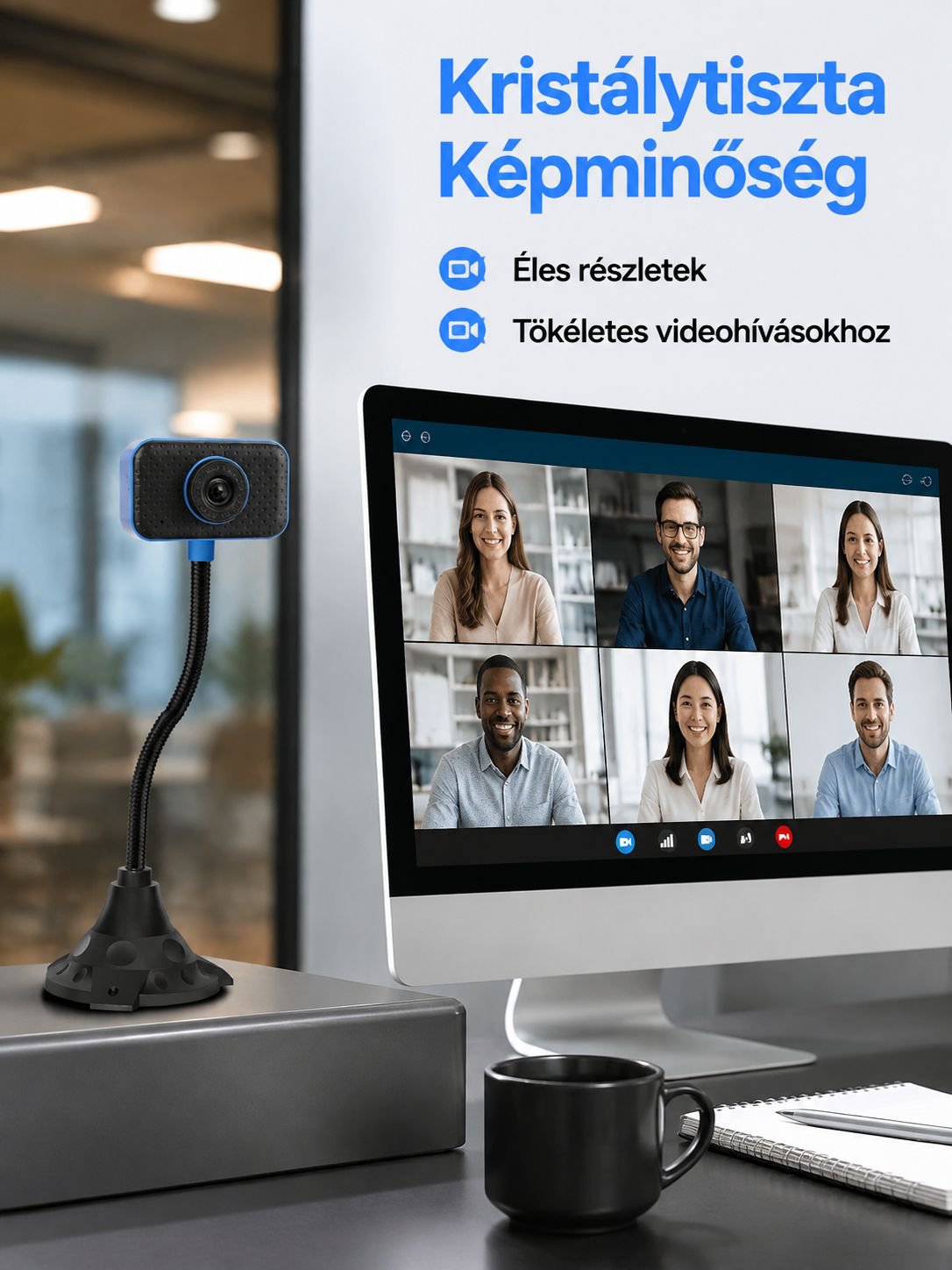 HD USB webkamera számítógéphez, online órákhoz, élő közvetítéshez és konferenciákhoz