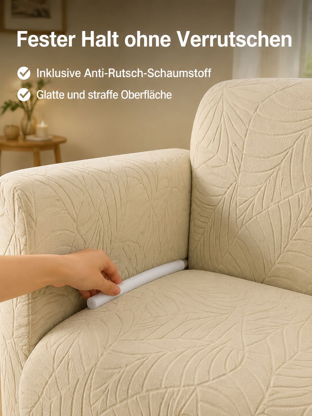 Modernes Wohnzimmer mit Blätter Sofabezug