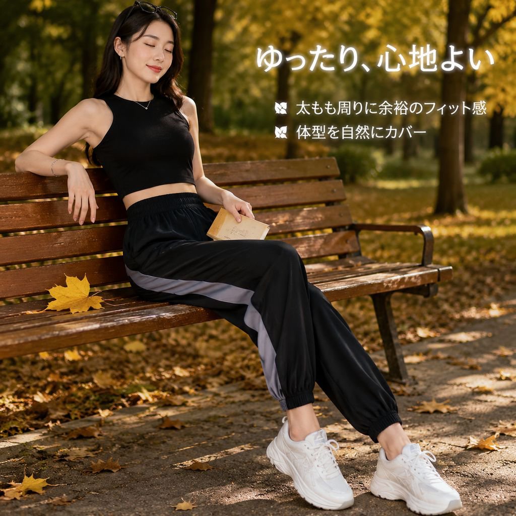 レディースワイドカジュアルスリムハイウエストパンツ