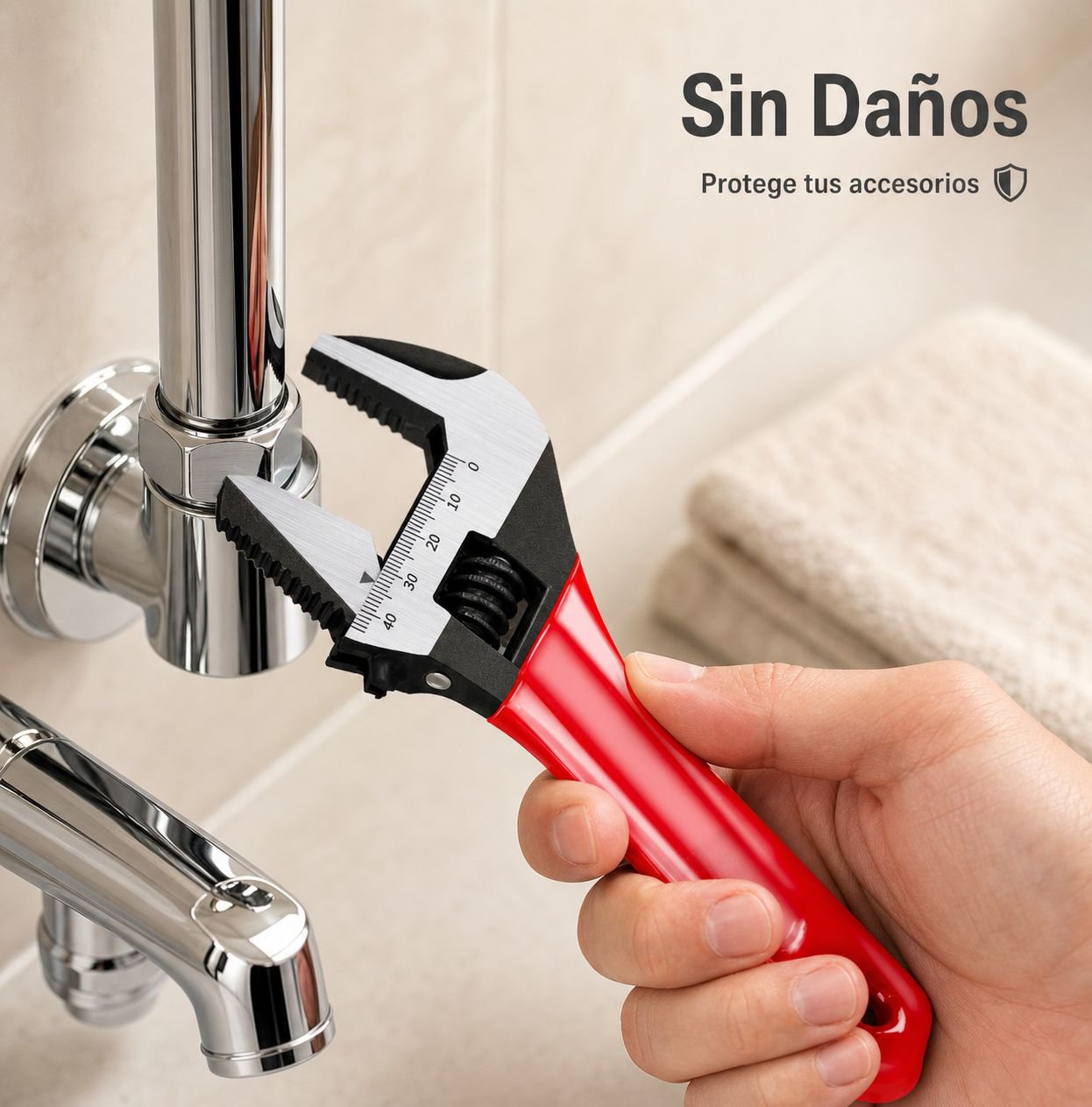 Detalle del mango corto de la llave ajustable