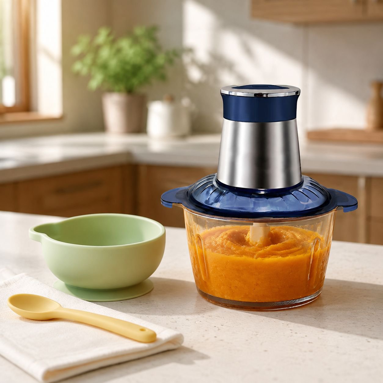Food processor with stainless steel blades