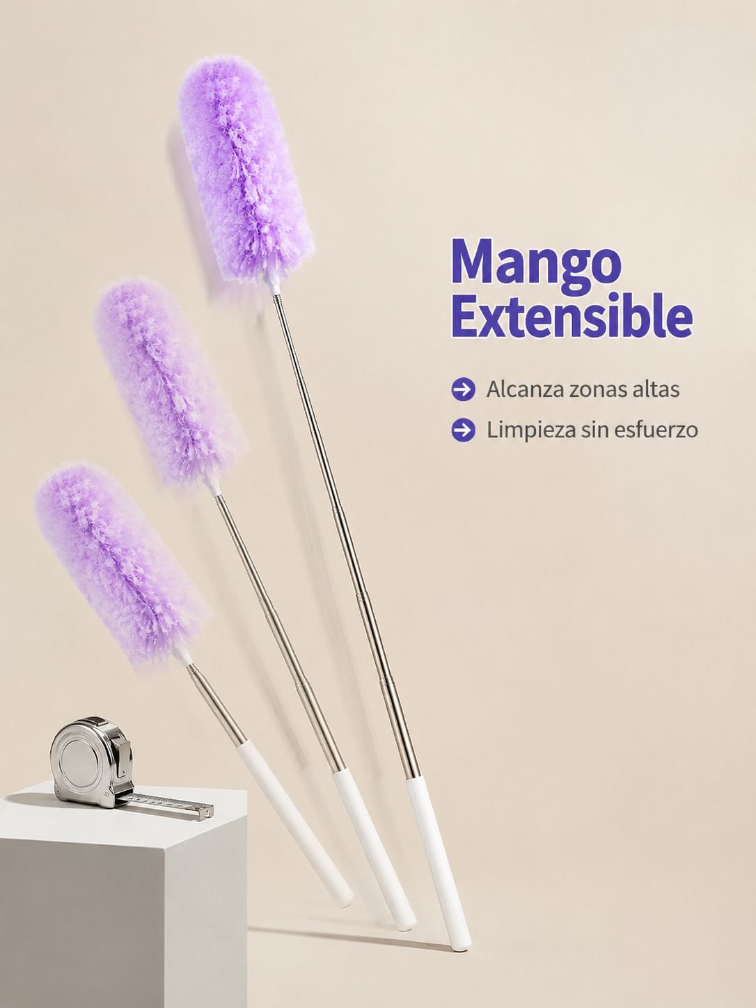Plumero multifuncional extensible con carga electrostática