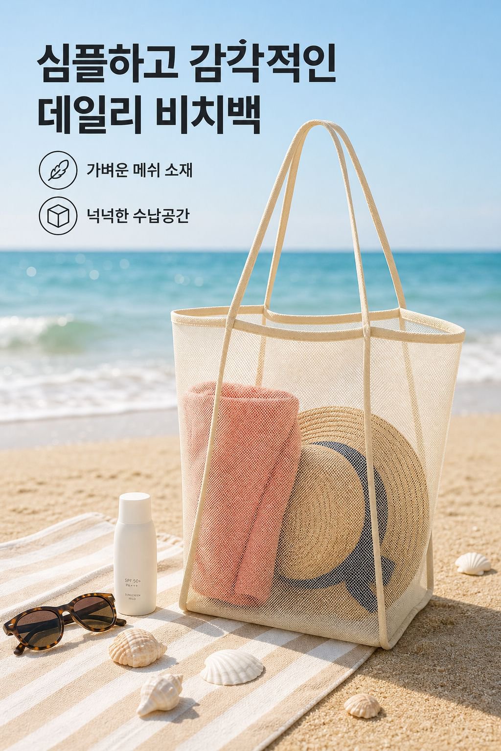 망사 주머니 수납 가방 초대형 다용도 솔리드 숄더 망사 주머니 메쉬 휴대용 비치 가방 장난감 비치 가방