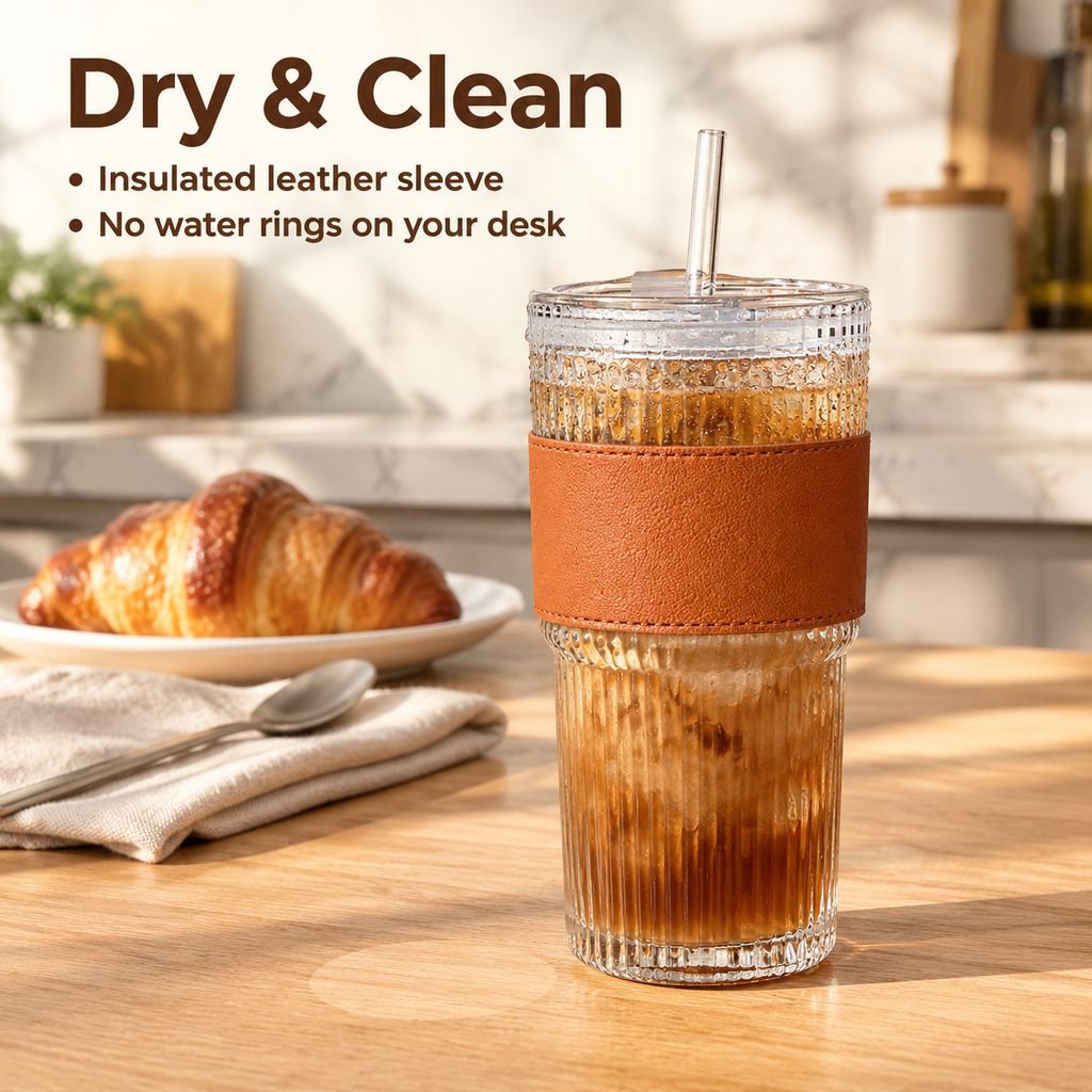 Minimalist Vertical Stripe Clear Glass Coffee Cup