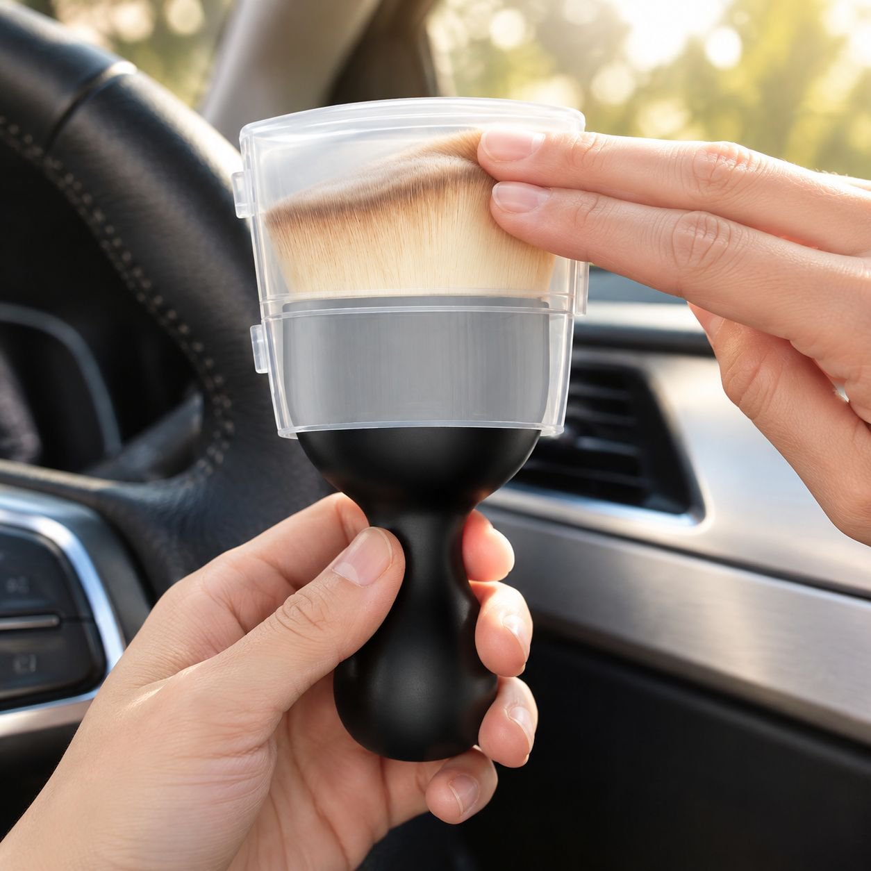 Portable durable car gap cleaning brush in hand