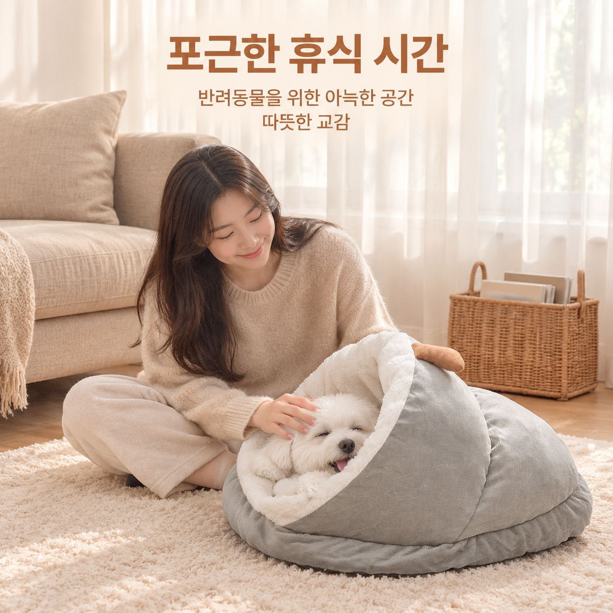 플리스 안감의 도톰한 반밀폐형 반려동물 침대